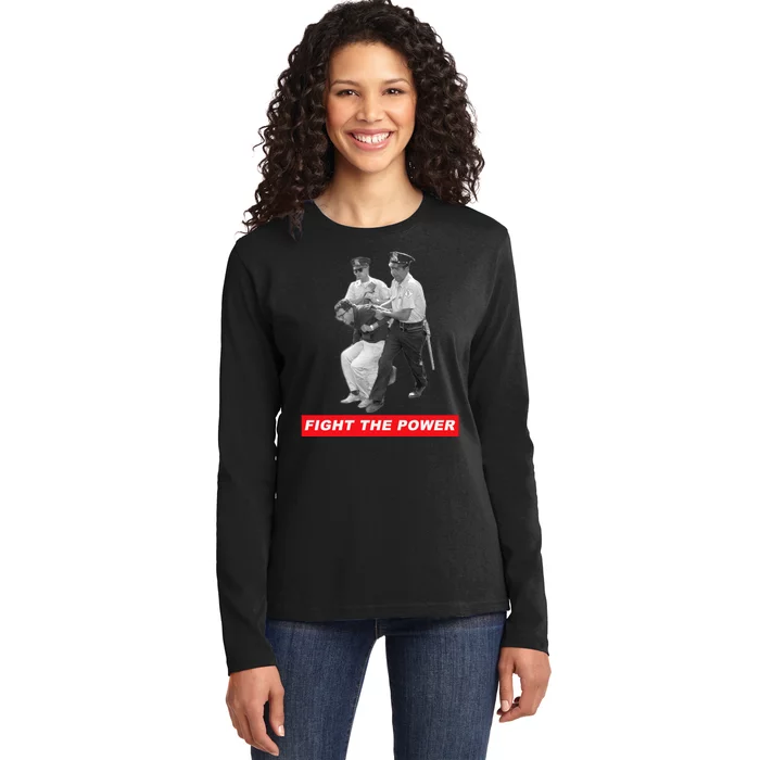 Fight The Power Bernie Arrested Ladies Long Sleeve Shirt