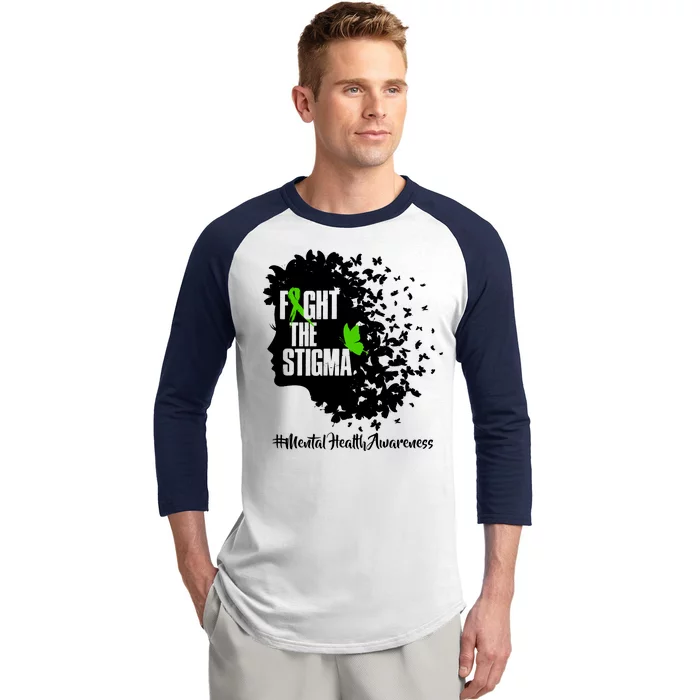 Fight The Stigma Butterflies Mental Health Baseball Sleeve Shirt