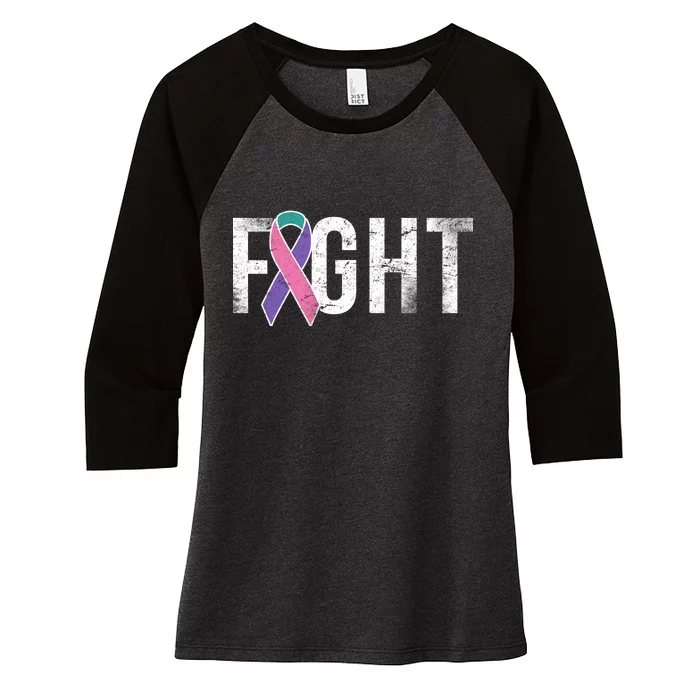 Fight Thyroid Cancer Women's Tri-Blend 3/4-Sleeve Raglan Shirt