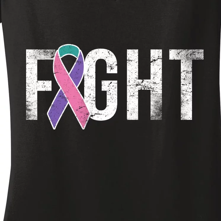 Fight Thyroid Cancer Women's V-Neck T-Shirt