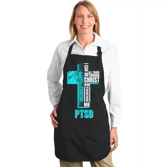 Fighting PTSD Awareness Cross Full-Length Apron With Pocket