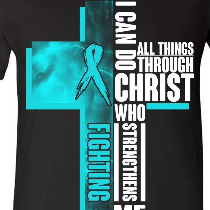 Fighting PTSD Awareness Cross V-Neck T-Shirt