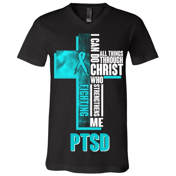 Fighting PTSD Awareness Cross V-Neck T-Shirt