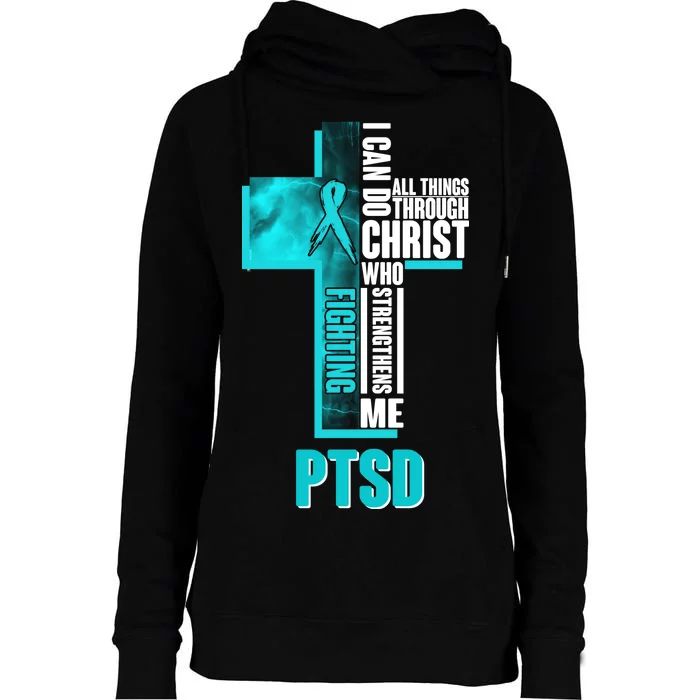 Fighting PTSD Awareness Cross Womens Funnel Neck Pullover Hood