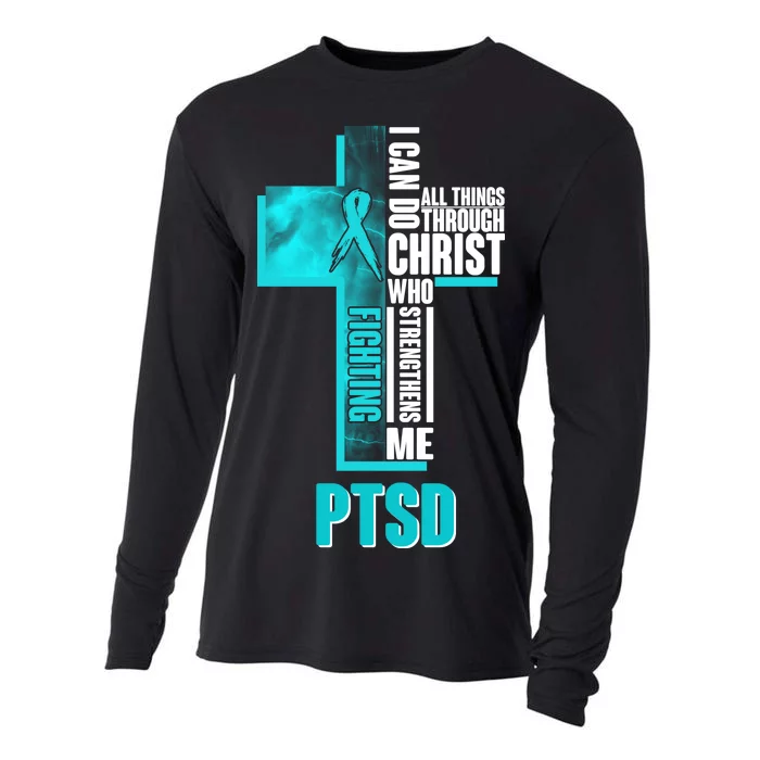 Fighting PTSD Awareness Cross Cooling Performance Long Sleeve Crew