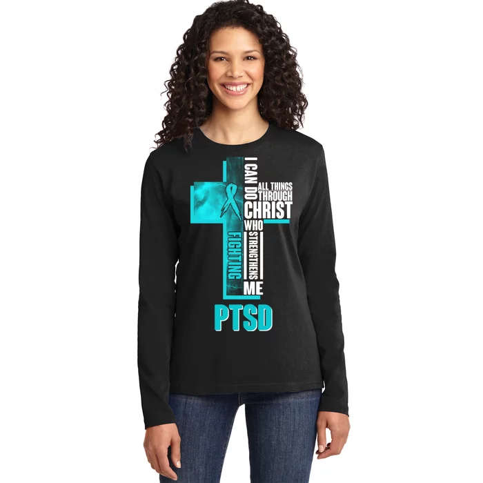 Fighting PTSD Awareness Cross Ladies Long Sleeve Shirt