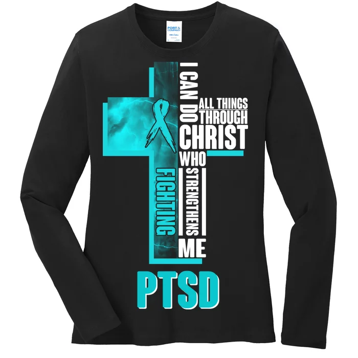 Fighting PTSD Awareness Cross Ladies Long Sleeve Shirt