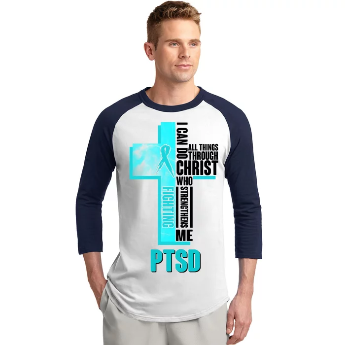 Fighting PTSD Awareness Cross Baseball Sleeve Shirt