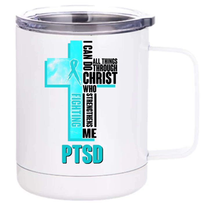 Fighting PTSD Awareness Cross Front & Back 12oz Stainless Steel Tumbler Cup