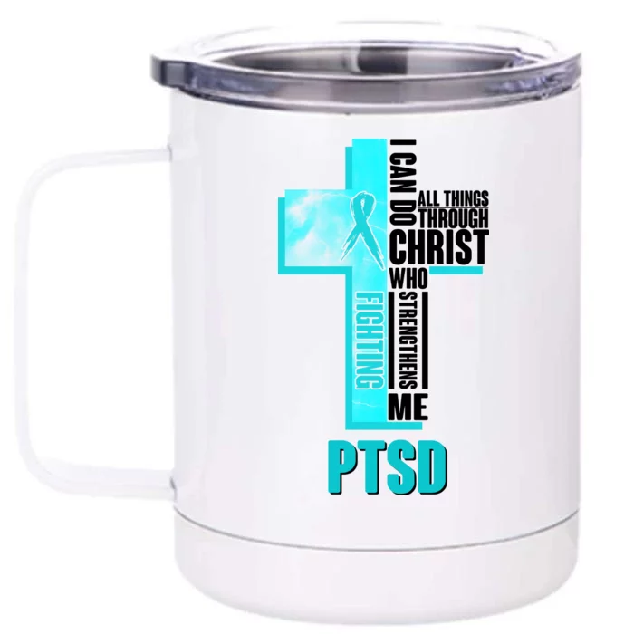 Fighting PTSD Awareness Cross Front & Back 12oz Stainless Steel Tumbler Cup