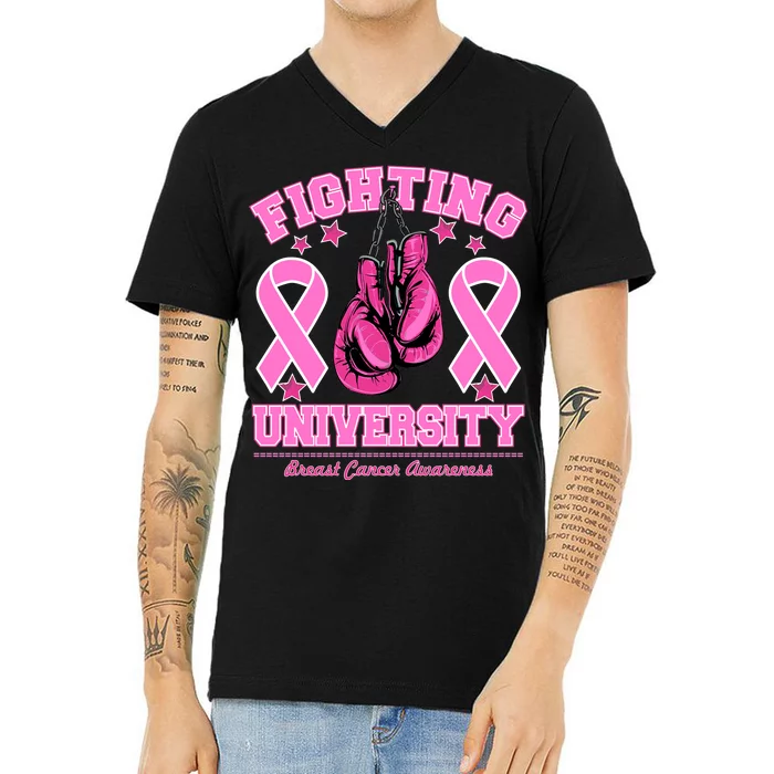 Fighting University Breast Cancer Awareness Boxing Fight V-Neck T-Shirt