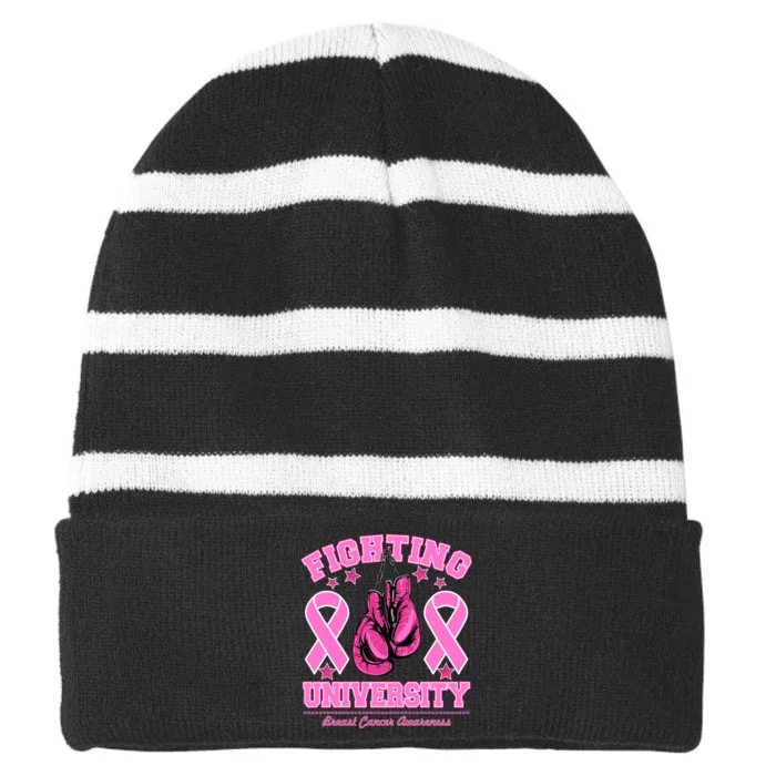 Fighting University Breast Cancer Awareness Boxing Fight Striped Beanie with Solid Band