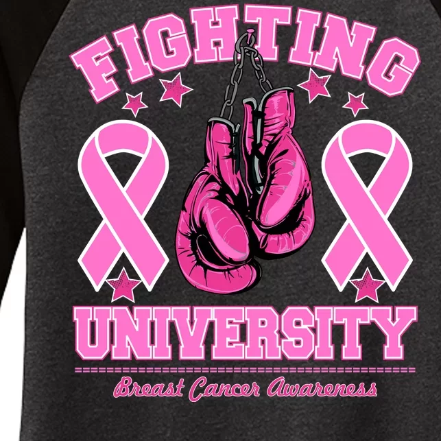 Fighting University Breast Cancer Awareness Boxing Fight Women's Tri-Blend 3/4-Sleeve Raglan Shirt