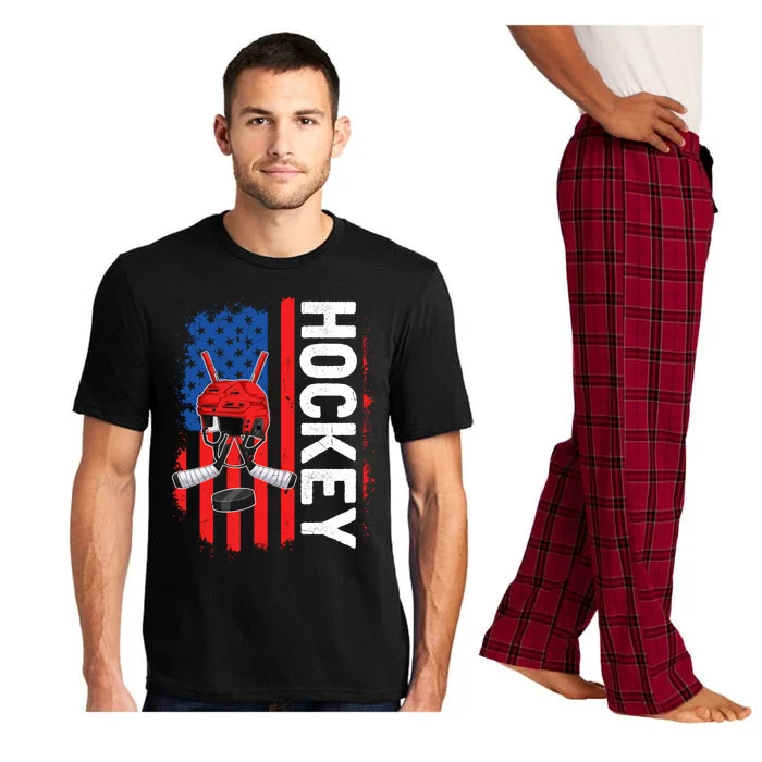 Funny Ice Hockey American Flag Patriotic Happy 4th Of July Cute Gift Pajama Set