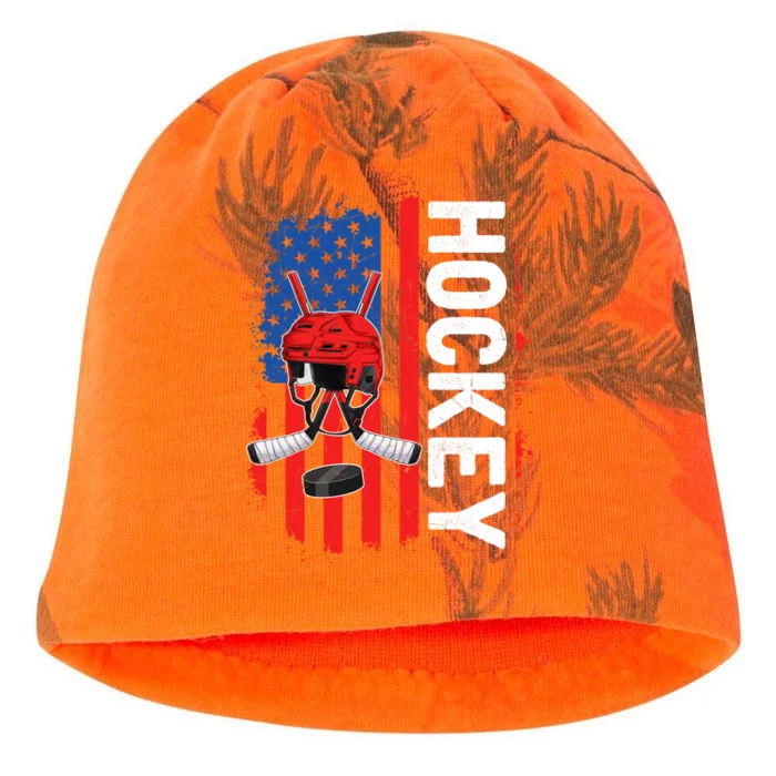 Funny Ice Hockey American Flag Patriotic Happy 4th Of July Cute Gift Kati - Camo Knit Beanie