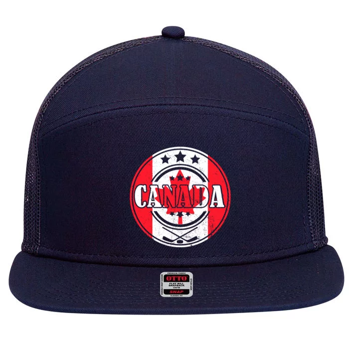 Funny Ice Hockey Stick Maple Leaf Canadian Flag Canada Day Great Gift 7 Panel Mesh Trucker Snapback Hat