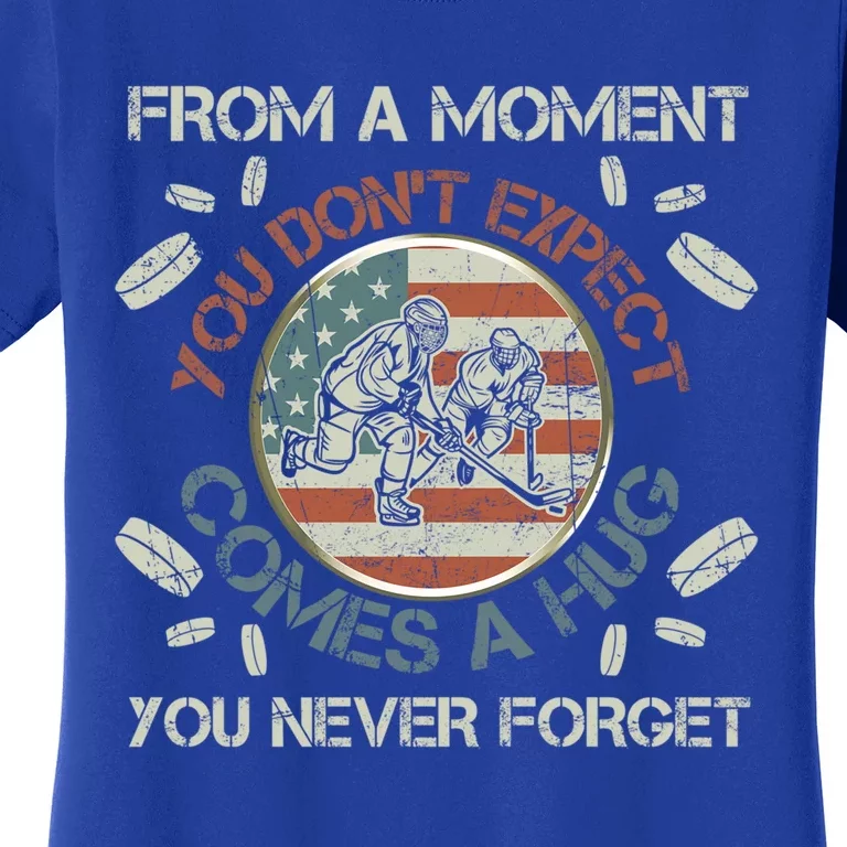 Funny Ice Hockey Player American Flag Hug You Never Forget Cute Gift Women's T-Shirt