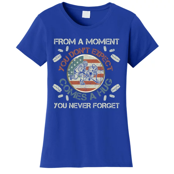 Funny Ice Hockey Player American Flag Hug You Never Forget Cute Gift Women's T-Shirt