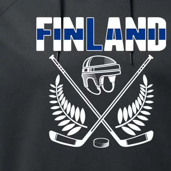 Finland Ice Hockey Fans Jersey Finnish Flag Hockey Sticks Performance Fleece Hoodie