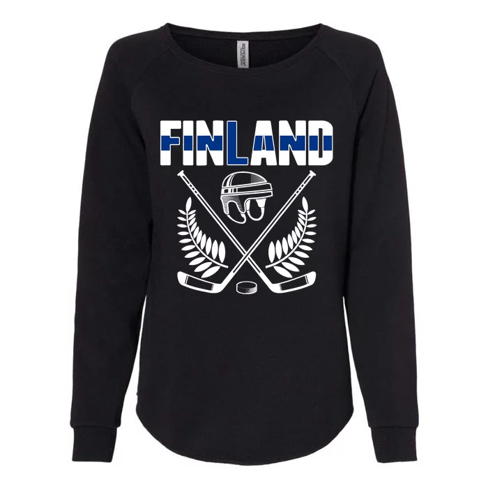 Finland Ice Hockey Fans Jersey Finnish Flag Hockey Sticks Womens California Wash Sweatshirt