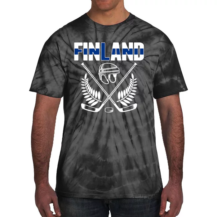 Finland Ice Hockey Fans Jersey Finnish Flag Hockey Sticks Tie-Dye T-Shirt