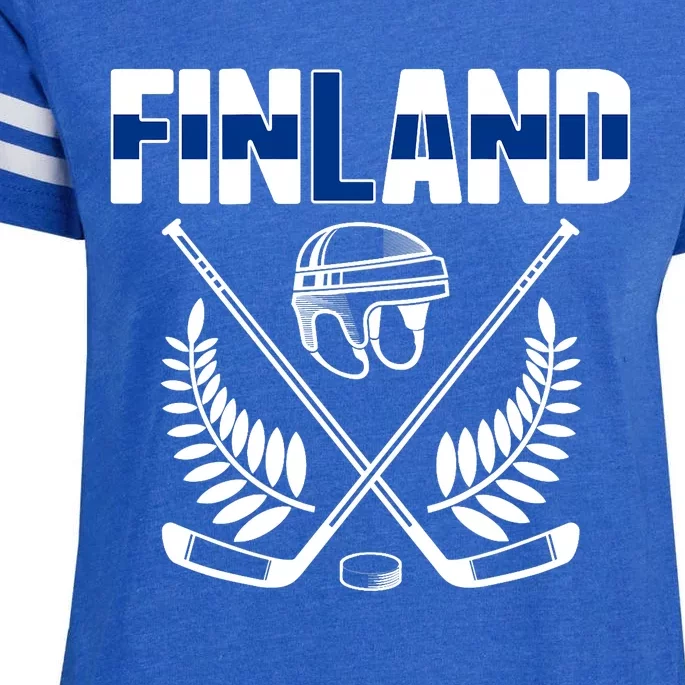 Finland Ice Hockey Fans Jersey Finnish Flag Hockey Sticks Enza Ladies Jersey Football T-Shirt