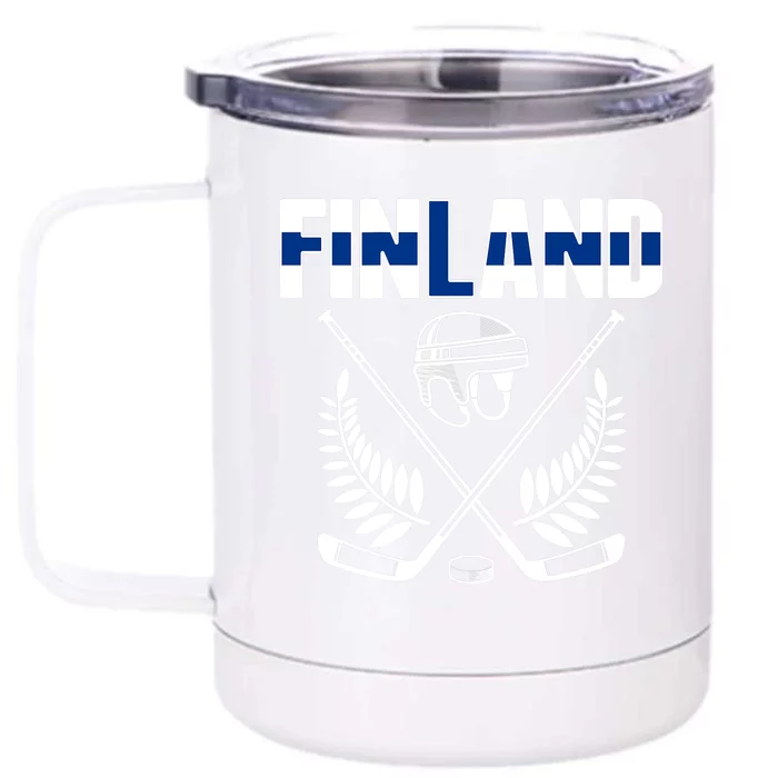 Finland Ice Hockey Fans Jersey Finnish Flag Hockey Sticks Front & Back 12oz Stainless Steel Tumbler Cup