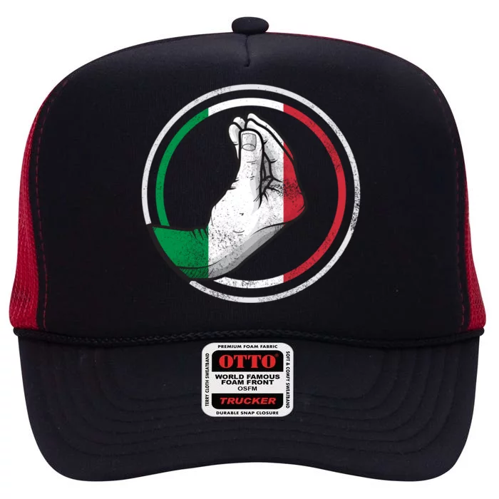 Funny Italy Hand Gesture Italian Flag Gift High Crown Mesh Trucker Hat