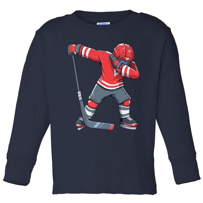 Funny Ice Hockey Dab Apparel, Dabbing Player Toddler Long Sleeve Shirt