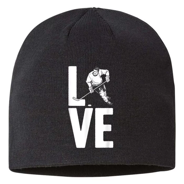 Funny Ice Hockey Art For Men Women Sport Ice Hockey Player 8 1/2in Sustainable Knit Beanie