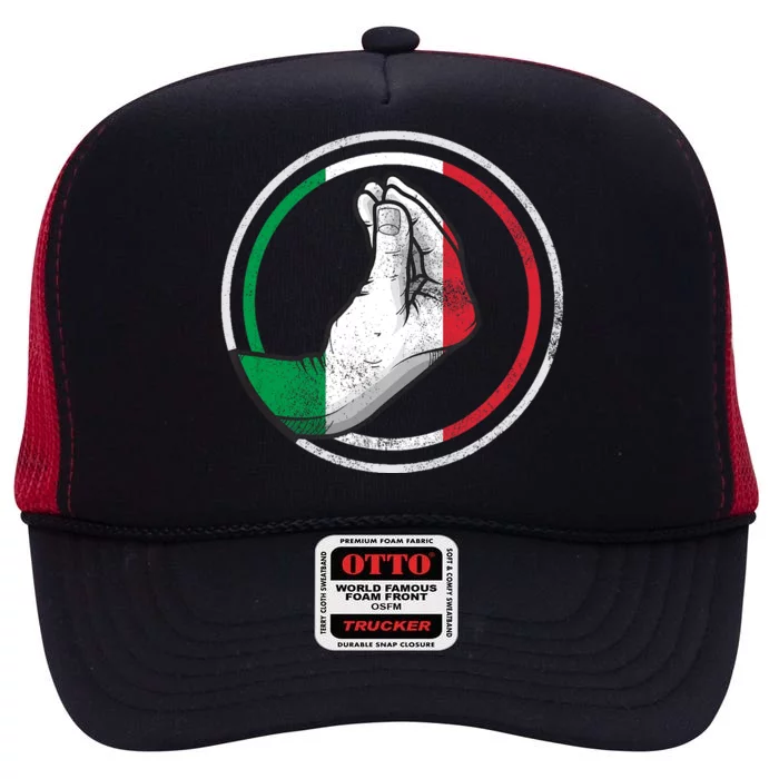 Funny Italy Hand Gesture Italian Flag High Crown Mesh Trucker Hat