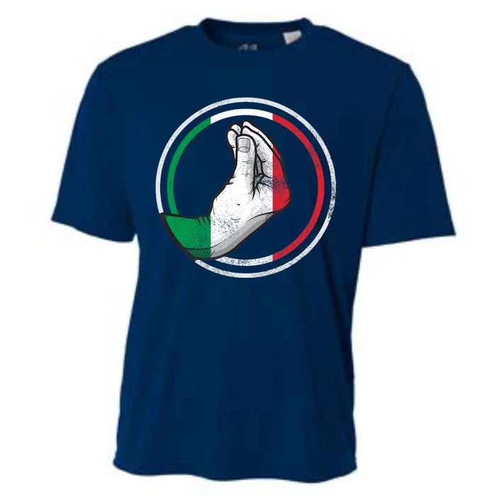 Funny Italy Hand Gesture Italian Flag Cooling Performance Crew T-Shirt