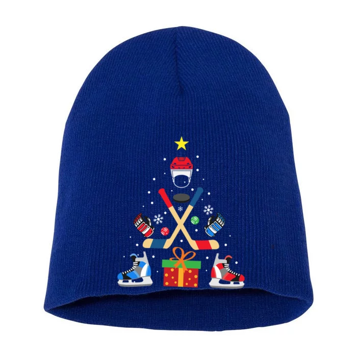 Funny Ice Hockey Christmas Tree Matching Christmas Gift Great Gift Short Acrylic Beanie