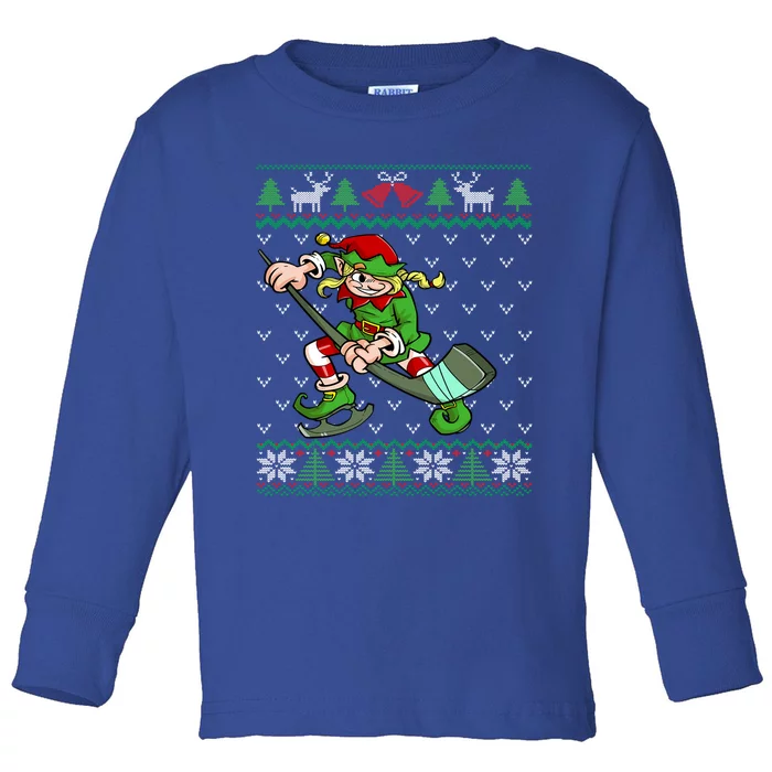 Female Ice Hockey Player Elf Hockey Ugly Christmas Gift Toddler Long Sleeve Shirt