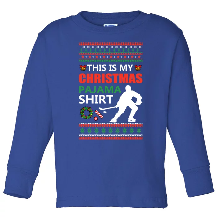 Funny Ice Hockey Christmas Pajama Ugly X Mas Sweater Meaningful Gift Toddler Long Sleeve Shirt