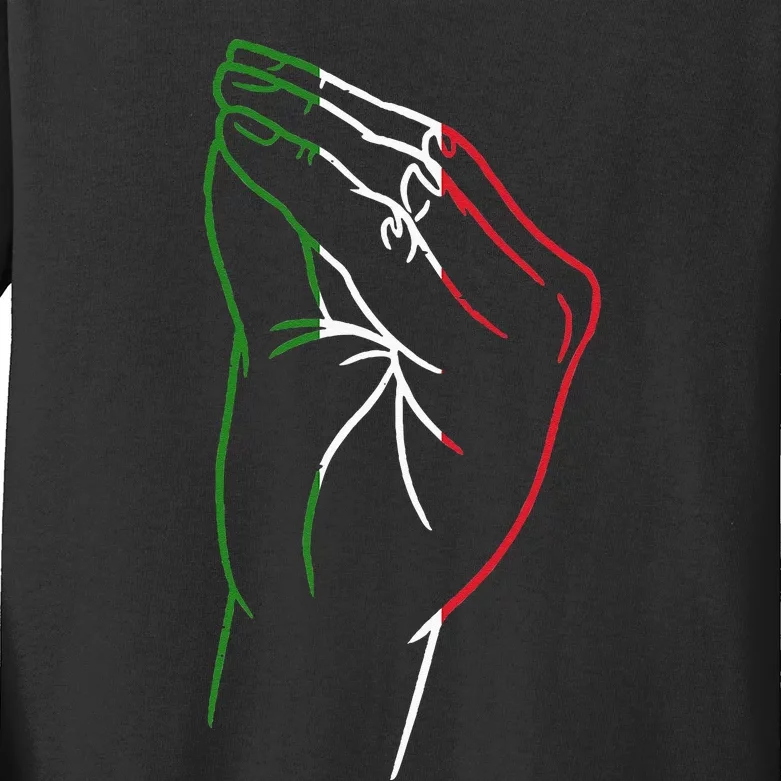 Funny Italian Hand Gesture Italian Flag Italy Italia Kids Long Sleeve Shirt