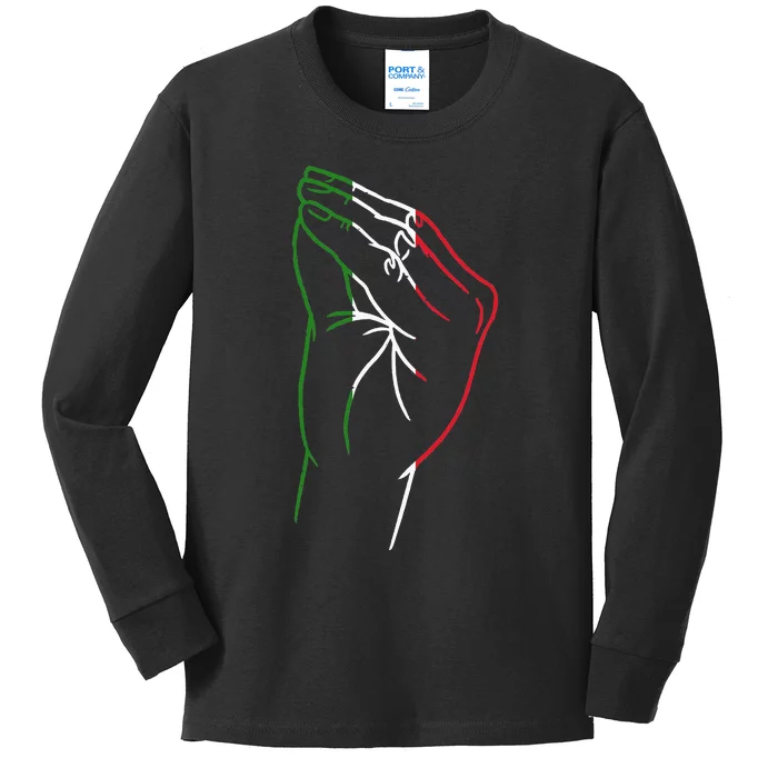 Funny Italian Hand Gesture Italian Flag Italy Italia Kids Long Sleeve Shirt