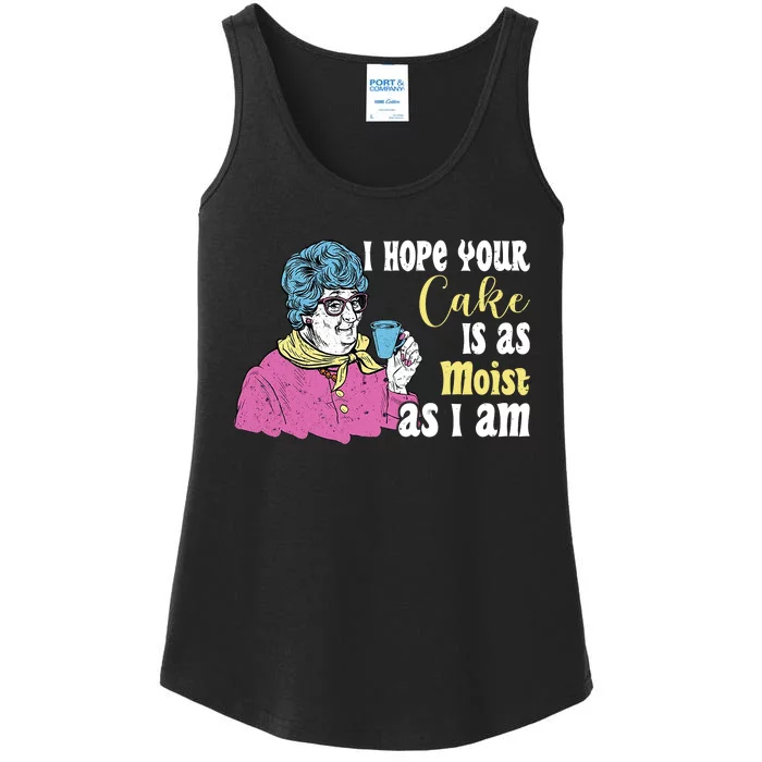 Funny I Hope Your Cake Is As Moist As I Am Ladies Essential Tank