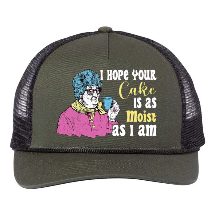 Funny I Hope Your Cake Is As Moist As I Am Retro Rope Trucker Hat Cap