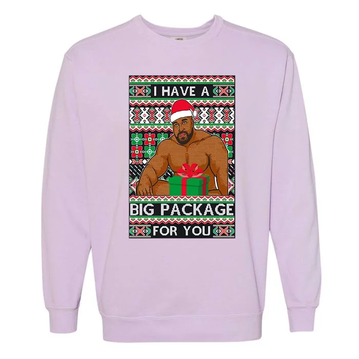 Funny I Have A Big Package For You Ugly Christmas Sweater Garment-Dyed Sweatshirt