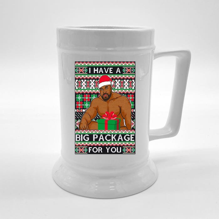 Funny I Have A Big Package For You Ugly Christmas Sweater Front & Back Beer Stein