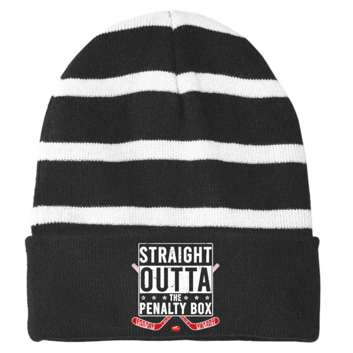 Funny Ice Hockey Straight Outta The Penalty Box Hockey Lover Striped Beanie with Solid Band