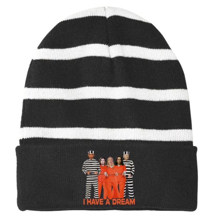 Funny I Have A Dream Striped Beanie with Solid Band