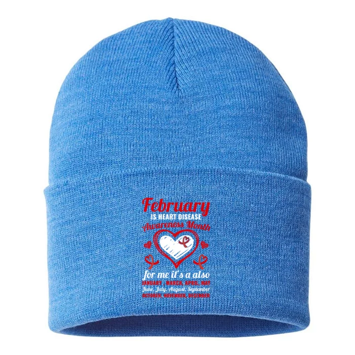 February Is Heart Disease Awareness Month Red Ribbon Gift Sustainable Knit Beanie