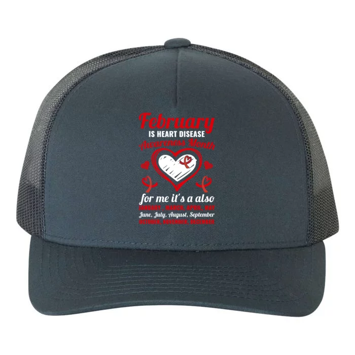 February Is Heart Disease Awareness Month Red Ribbon Gift Yupoong Adult 5-Panel Trucker Hat