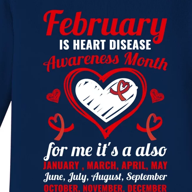 February Is Heart Disease Awareness Month Red Ribbon Gift Baby Long Sleeve Bodysuit