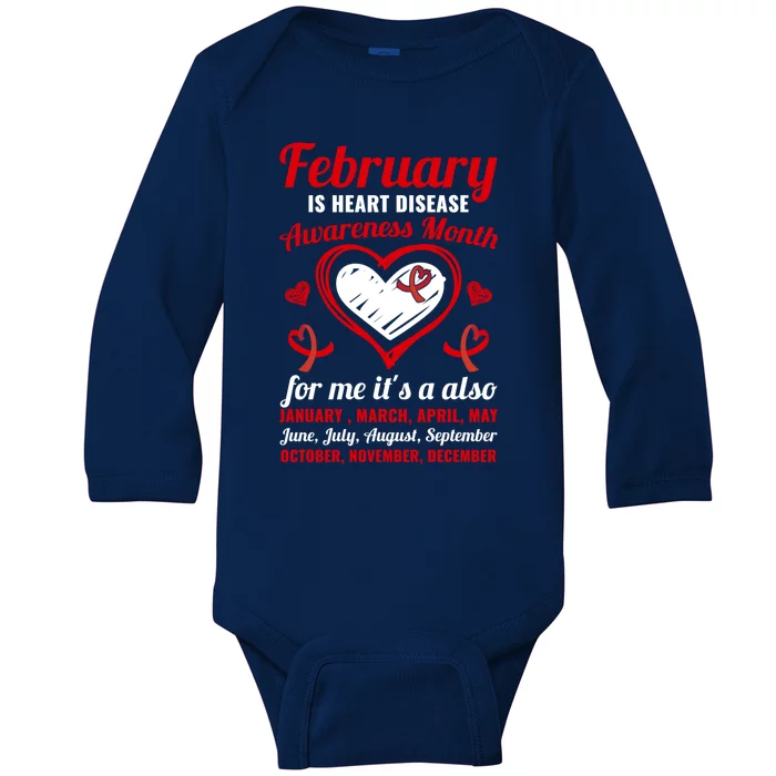 February Is Heart Disease Awareness Month Red Ribbon Gift Baby Long Sleeve Bodysuit