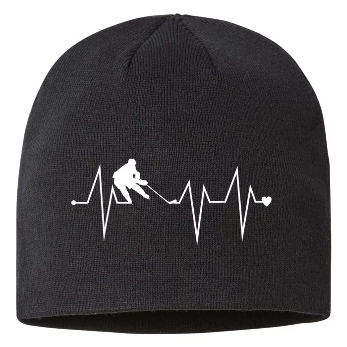 Funny Ice Hockey Player Heartbeat Heart 8 1/2in Sustainable Knit Beanie