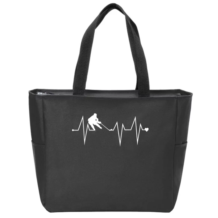 Funny Ice Hockey Player Heartbeat Heart Zip Tote Bag