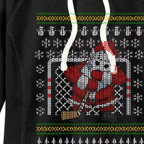 Funny Ice Hockey Ugly Christmas Sweater Santa Goalie Hockey Gift Women's Fleece Hoodie